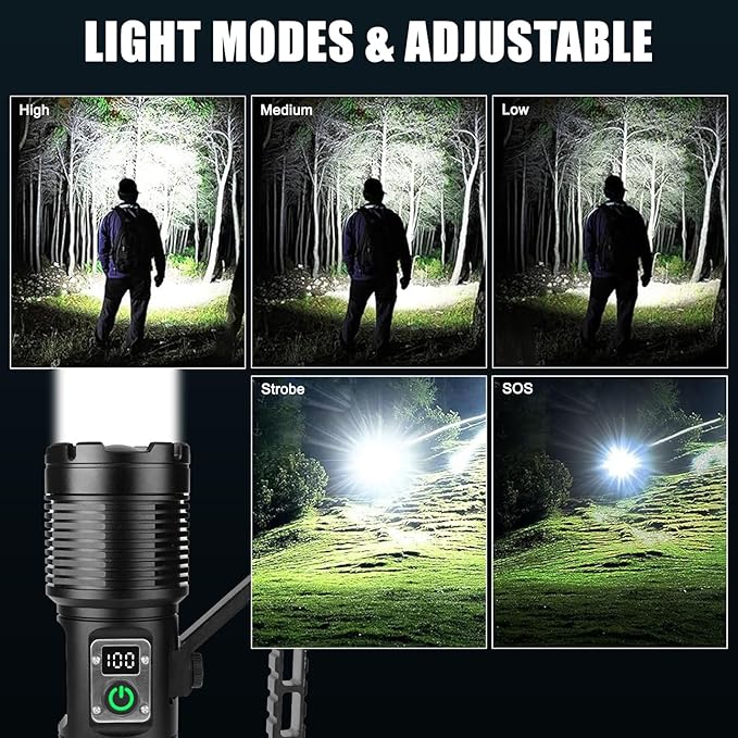 Flashlights High Lumens, Rechargeable Flashlights with Cob Light, 13500 Lumen Super Bright Flashlight, Flash Light with 11 Modes, 10000mAh Flashlight Rechargeable for Outdoors