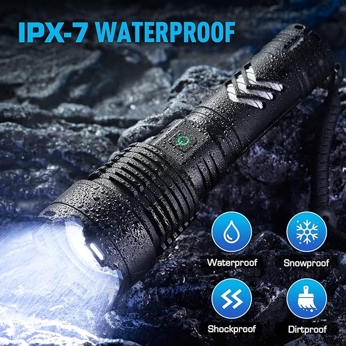 Sinvimes Rechargeable Flashlights High Lumens, 990000LM XHP160.8 Powerful Tactical Flashlight with Zoomable & 6 Modes & IPX7 Waterproof, Super Bright Flashlight for Camping, Hiking, Emergencies
