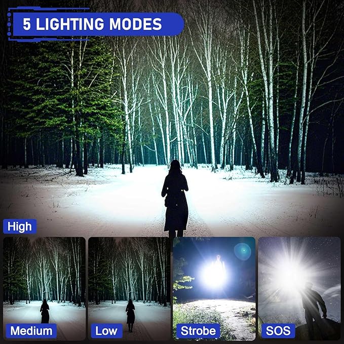 Flashlights High Lumens Rechargeable, Super Bright 990000 Lumens Flashlight USB, High Powered LED Flashlight, Handheld Rechargeable Flash Light for Emergency Camping Hiking