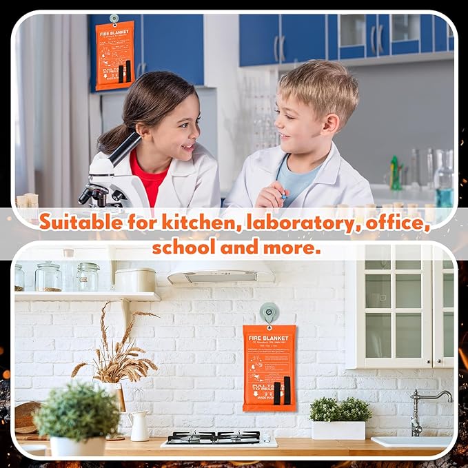 Macarrie 30 Pack 39” x 39” Fire Blanket Emergency Fire Blanket for Home and Kitchen Suppression Blanket Safety Fiberglass Fireproof Blanket Survival for Fireplace Car Office Camping (Orange)