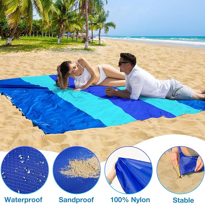 BYDOLL Nylon Beach Blanket Waterproof Sandproof 10'X9' Suits 1-8 Adults Oversized Sand Free Extra Large Blanket Lightweight Soft Picnic Mat for Beach Essentials