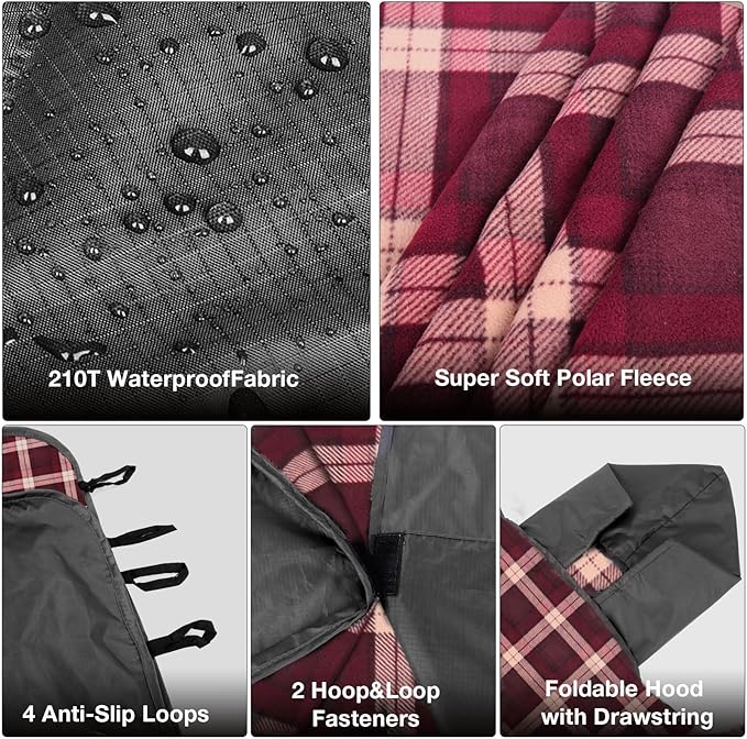 DUKUSEEK Stadium Blanket Waterproof Windproof, Outdoor Hooded Blankets for Camping, Sporting Events, Picnic and Car - Insulated Foldable Blanket and Throws, 79"x 59"
