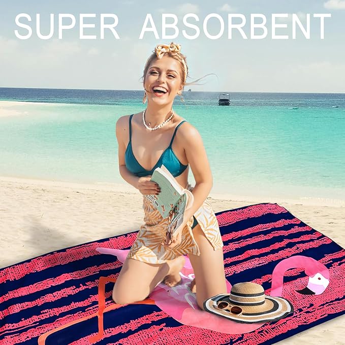 Bnuitland Flamingo Pattern Beach Towel (35X75 inches), Oversized Quick Drying Absorbent Sand Free, Cute Towels for Travel Swimming Pool Picnic, 88% Polyester and 12% Polyamide,Pink