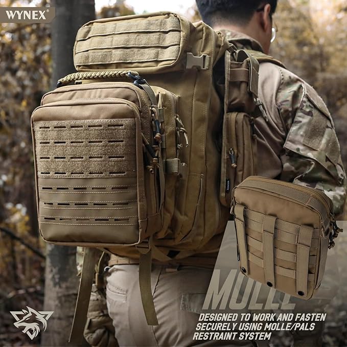 WYNEX Tactical Molle Admin Pouch, Utility EDC Pouch Organizer Modular Tool Pouch of Double Layer Design Medical EMT Attachment Bag Large Capacity with Elastic Webbing Insert Panel