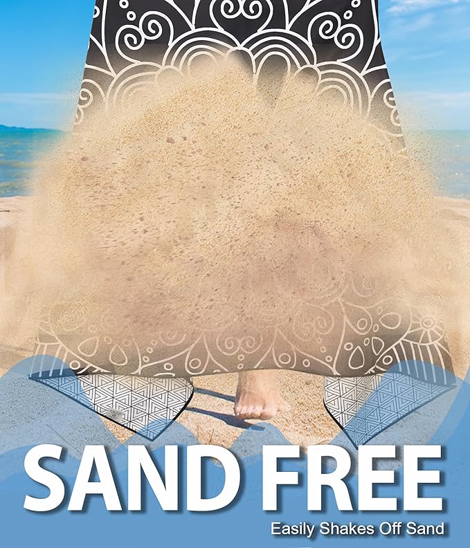 Microfiber Beach Towel – Quick Dry Lightweight Sand Free Oversized Large Towel Accessories Travel Must Swim Pool Yoga Camping Summer Cruise Ship Essentials Cloud Compact Sandproof Gift Art Mandala