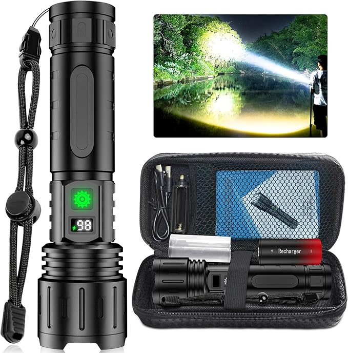 LED Flashlights High Lumens Rechargeable, 100000 Lumens Super Bright Powerful Flashlight, Type-C, 5 Modes, Zoomable, IPX5 Waterproof High Powered Tactical Flash Light for Emergency Camping Hiking
