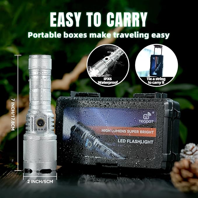 Flashlights High Lumens 900000 LED Rechargeable Tactical Flashlight Zoomable 3 Modes Fast Charging IPX6 Waterproof Super Bright Handheld Flashlights for Camping Hiking Outdoor and Gift