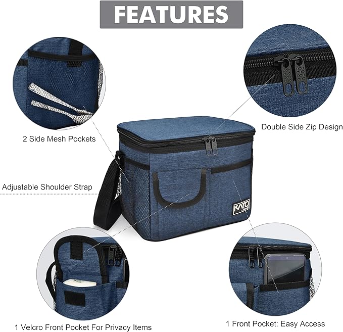 Tirrinia Insulated Lunch Box for Women Men, Leakproof Reusable Lunch Bag Containers for Adult,Working,Office,Lunch Soft Cooler Bag Tote for Picnic Hiking Beach,Dark Blue
