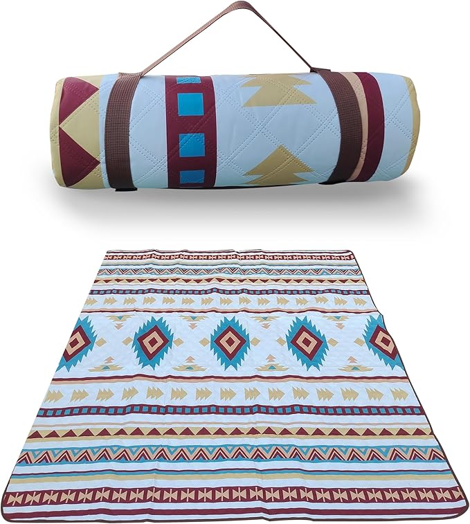 EXELNT Extra Large Outdoor Picnic Blankets Waterproof, for The Beach, Camping Travelling on The Grass, Park Blanket, Rolling Up Packaging,Portable Carring, 79" x 79" Picnic Mat - Aksu Style (Pink)
