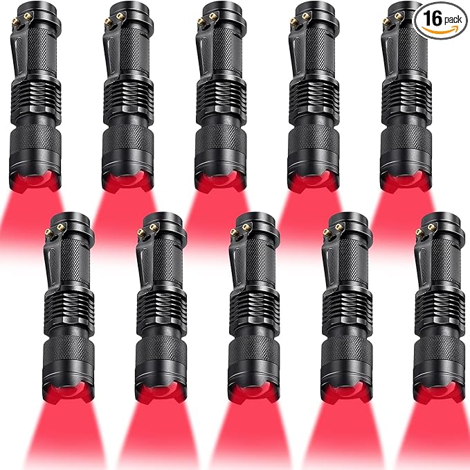 Honoson 16 Pieces Red Flashlight LED Single Mode Light One Mode LED Torch Scalable Red Light Flashlight for Astronomy Aviation Night Observation