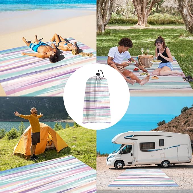 Beach Blanket Sandproof, 78”x 86” Large Beach Mat Sand Free Waterproof with 4 Pocket & Stakes, Lightweight Compact Foldable Beach Essentials for Picnic, Travel, Camping, Outdoor - Watercolor Painting