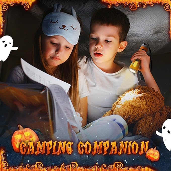 EverBrite Halloween Flashlights 4-Pack Halloween Gifts, Small LED Flash Light Handheld Torch with Lanyard 12AAA Battery Included, Mixed Color