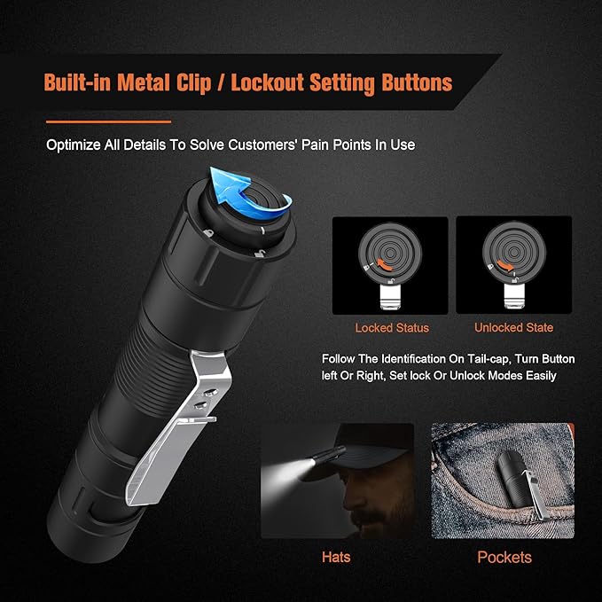 S21 Portable EDC Pocket Flashlight, 880 High Lumen AA Rechargeable Mini Flashlight, Magnetic Tail Switch Light Small Flashlights,Suitable for Outdoor, Camping, Emergency Situations(Black)