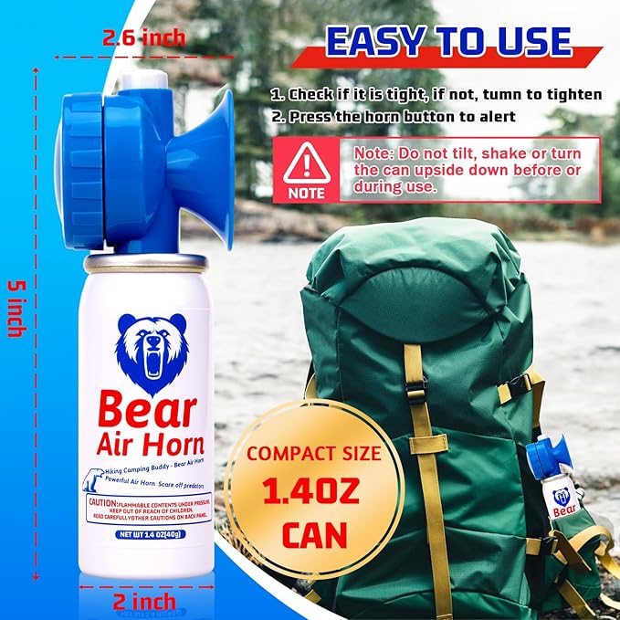 1.4oz Bear Horn,Self Defense, 123dB Loud Air Horn, Audible up to 1/2 Mile, Safety Air Horn for Wild Animals, Bear Alarm for Hiking and Outdoor Protection