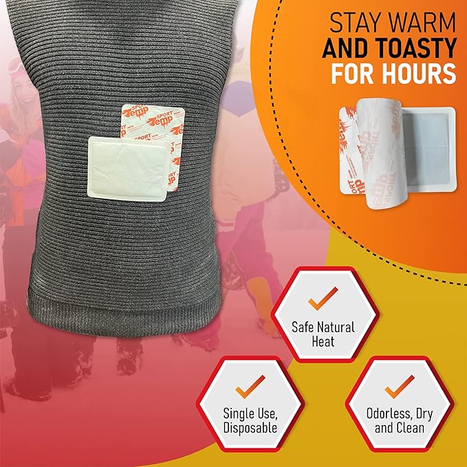 Body Warmers (45 Count) - Up to 13 Hours of Heat, Easily Apply with Adhesive - Ultra Thin, Easy, All Natural - Air Activated, Odorless Hot Body Warmers - Sport Temp