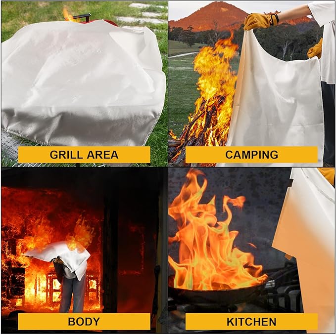 Fire Blanket - 4 Pack - 40" x 40" Emergency Fire Blanket for Home and Kitchen, Suppression Flame Retardant Emergency Fire Blanket for Camping, Grill, Kitchen, Home, Car, School, Warehouse