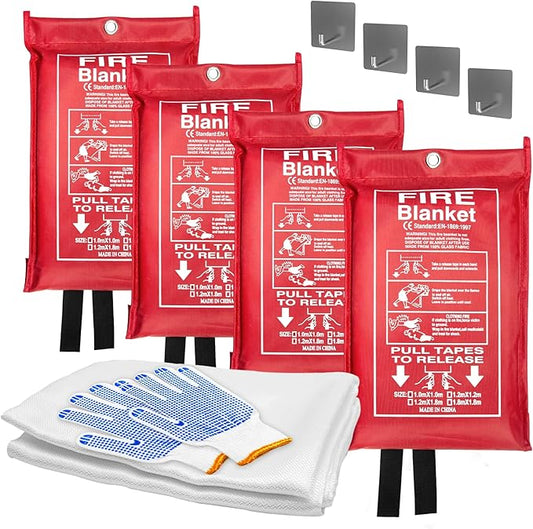 Fire Blanket 4 Pack for Home and Kitchen,4 Pack 40"x40" Flame Suppression Fiberglass Fire Blankets for House Camping Car Office Warehouse Emergency Survival Safety