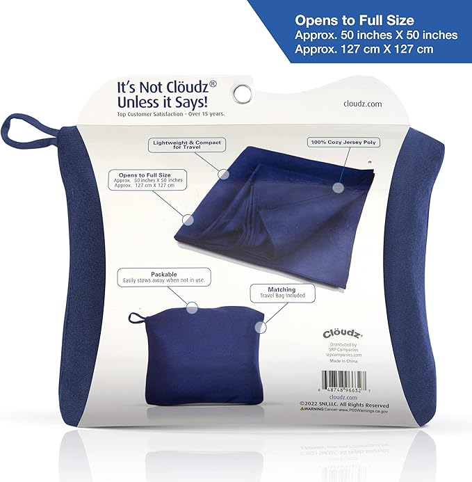 Cloudz Jersey Travel Blanket (50"x50") in A Bag - Blue