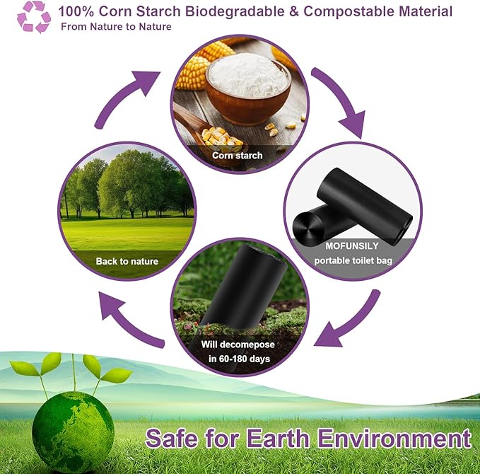 Camping Toilet Poo Powder 60 Pack + 40 Portable Camping Toilet Bags, Thickened Biodegradable 8 Gallon Compostable Toilet Waste Bags, Poo Gel for Camping Portable Toilet Gel
