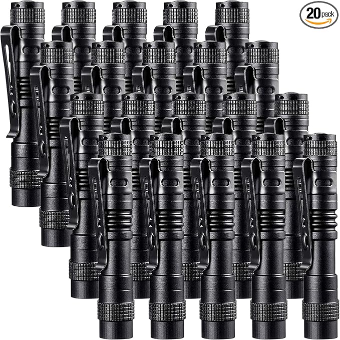 20 Pack Pen Light Flashlight Mini Small Flashlight with Clip Waterproof LED Pocket Pen Flashlights for Camping, Inspection, Work, and Emergency(Small,Black)