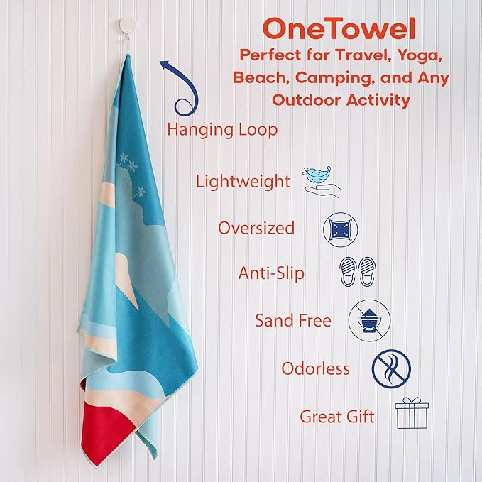 Luxe (380GSM) Oversized (180x60CM) Performance Microfiber Towel Made from Recycled Materials | Quick-Drying, Sand-Free, and Compact | Stink-Resistant | Ideal for Camping, Beach, Yoga (Thai Beach)