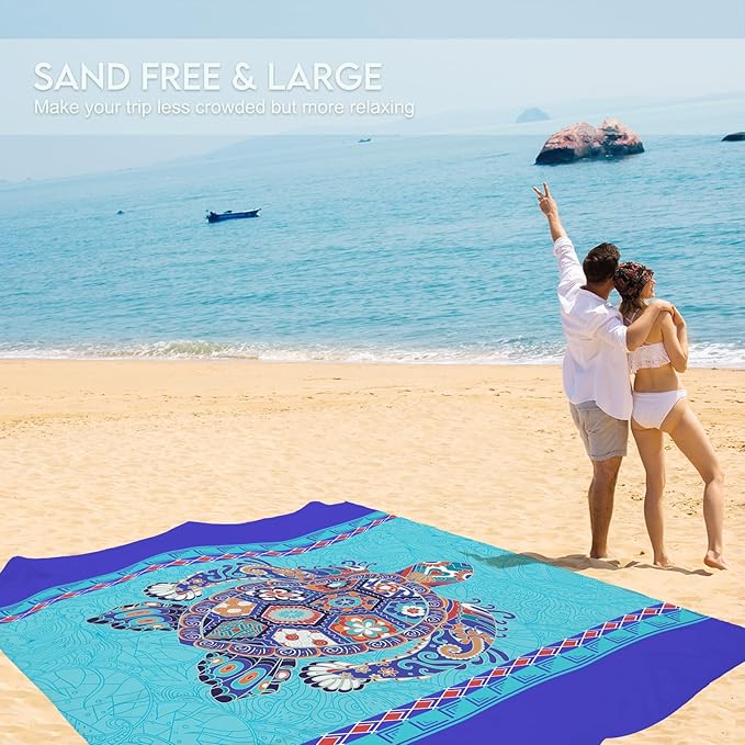 BYDOLL Beach Blanket Waterproof Sandproof 78''×81'' 1-7 Adults Oversized Lightweight Large Picnic Mat Waterproof Sandproof Blanket for Beach