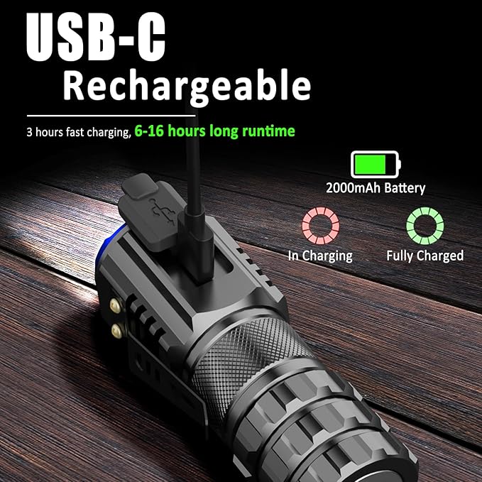 Portable LED Mini Flashlight, Rechargeable EDC Small Pocket Flashlight 6 Lighting Modes w/Magnet Clip Waterproof for Camping Hiking Night Walking Running Outdoor Emergency
