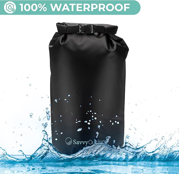 Savvy Outdoors Waterproof Dry Bag - Dry Bags for Food & Gear, Stuff Sacks for Backpacking and Camping Equipment, Waterproof Bag for Beach, Boating, Kayaking (20L, Black)