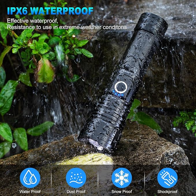 Flashlights High Lumens Rechargeable, 990000 Lumens Super Bright LED Powerful Flashlight, 5 Modes Flash Light, IPX6 Waterproof High Powered Flashlights for Home Camping