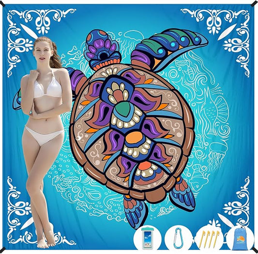 Beach Blanket Waterproof Sandproof 1-7 Adult Oversized 78 '' × 81 '' Lightweight Durable Compact Sand Free Beach Mat for Travel Camping Hiking Picnic Blanket Extra Large