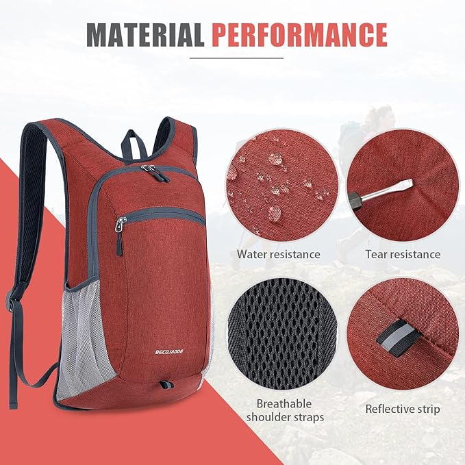 15L Hiking Backpack Small Travel Backpack Lightweight Packable Backpacks Casual Daypack for Women and Men, Red