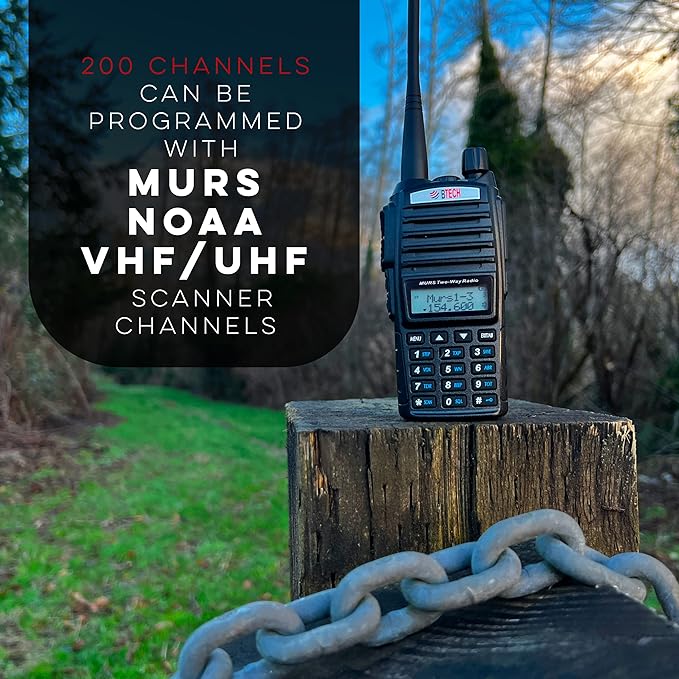 BTECH MURS-V2 200 Fully Customizable Channels MURS Two-Way Radio. USB-C Charging, IP54 Weatherproof, Dual Band Scanning (VHF/UHF), FM Radio, & NOAA Weather Broadcast Receiver