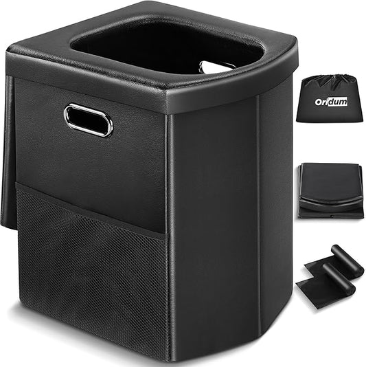 Portable Toilet for Adults, Foldable Camping Toilet with Soft & Comfortable Leather Seat,Hold Up to 400lbs, Height 16.5in for Camping, Car/Road-Tripping