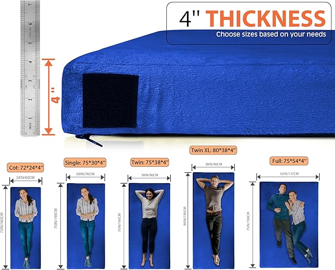 4 INCH Thick Memory Foam Camping Pad Futon Mattress, Portable Floor Sleeping Mat Sleepover Guest Bed Roll Up Mattress for Outdoor Extra Supportive for Side Sleepers