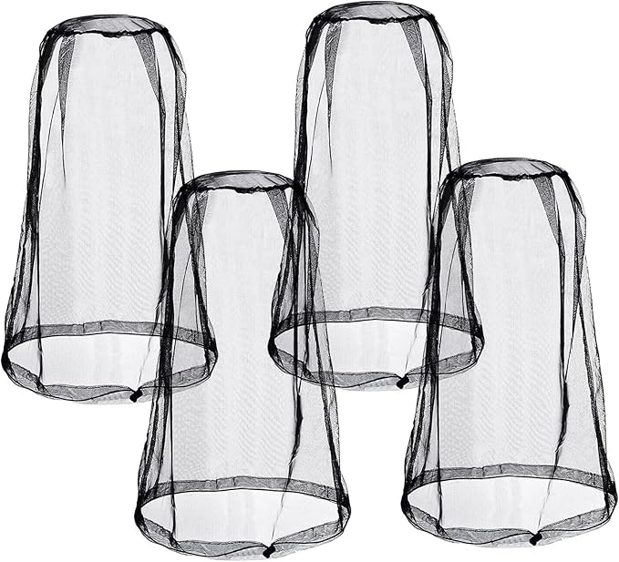 Mosquito Head Net Mesh, Bug Net for Head Mosquito Face Net for Outdoor Hiking Camping Fishing Mosquito and Insert Protection (4 Pack Black)