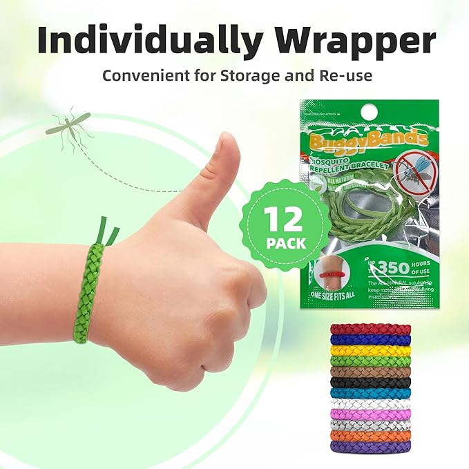 12 Pack Mosquito Repellent Bracelets, DEET-Free, Individually Wrapped PU Leather Insect & Bug Repellent Wrist Bands