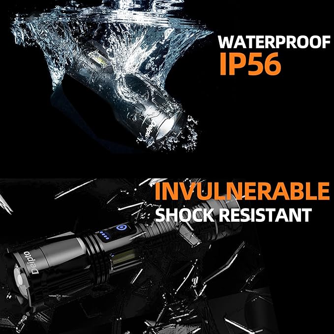 Rechargeable Flashlights High Lumens, Super Bright Flashlight 9000000 lumens with 7 Modes, IP54 Waterproof Tactical Flashlights for Home Camping Emergencies Running