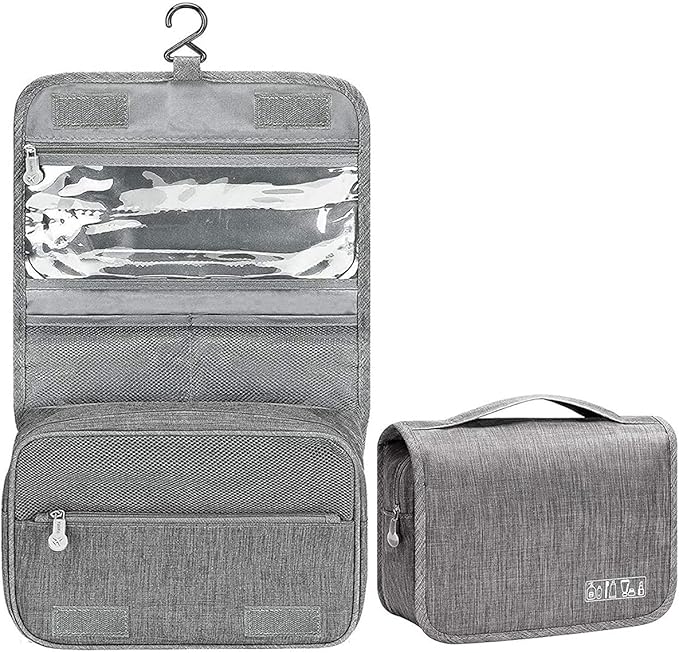 Travel Makeup Bag Water-resistant Toiletry Cosmetic Bag, Hanging Travel Toiletry Bag for Men Women and Girls, Multifunction Cosmetic Bag for Accessories, Shampoo, Toiletries,Gray