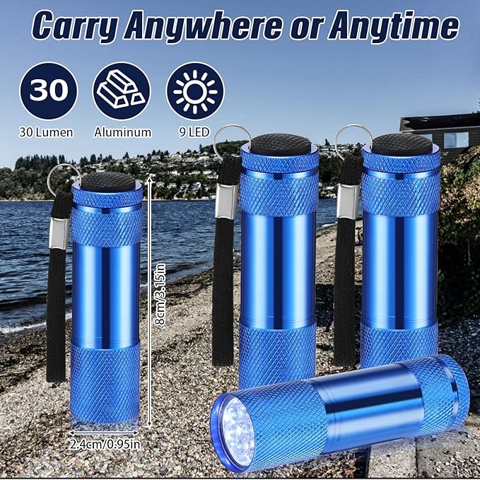 VIHOSE 32 Pcs Mini Flashlights Bulk, Bright Aluminum Handheld Flash Light with Lanyard, Small LED Flashlights for Kids Night Reading Emergency Hurricane Camping Hiking Party Favors(Blue)