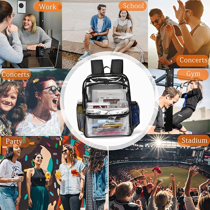 Clear Backpack,15 '' Clear Backpacks for School Heavy Duty PVC See Through Bag Waterproof Bookbag for Girls & Boys, Black