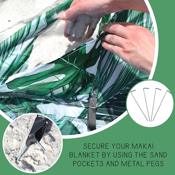 Makai – Lightweight Sheet Style Beach Blanket, Sand Dosen't Stick, Extra Large 8’ x 9’, Compact Strong Parachute Nylon Beach Mat, Stays Cool, Quick Drying, Multifunctional