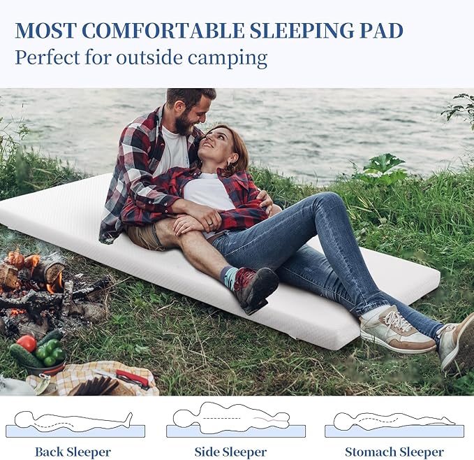 HOMBYS Memory Foam Camping Mattress Pad,Portable Sleeping Pad for Adult,Waterproof Cot Mattress,Roll Up Floor Mattress,Foldable Backpacking Travel Bed for Hiking,Guest Bed