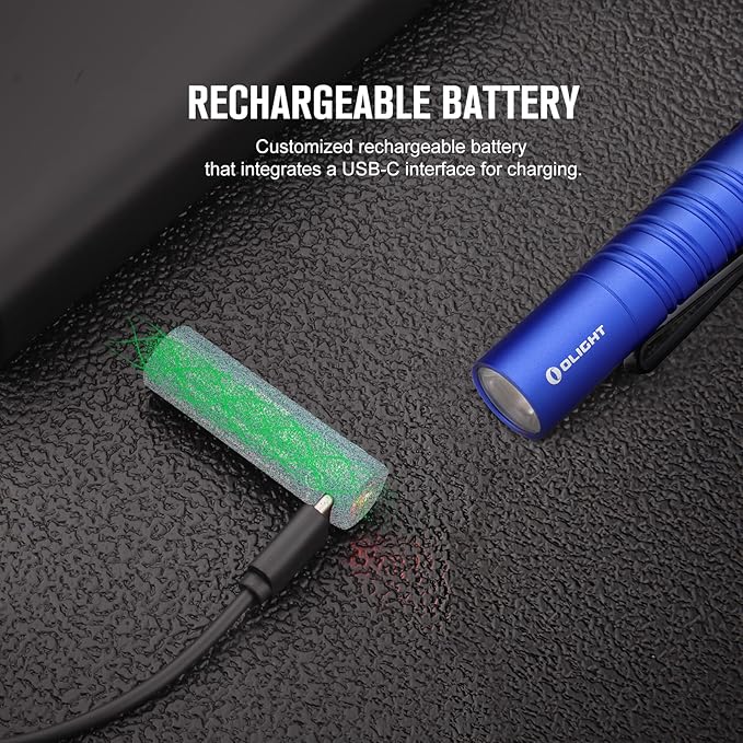 OLIGHT I5R HCRI 285 Lumens Rechargeable Tail-Switch LED Flashlight Powered by USB Rechargeable Battery, Slim EDC Pocket Flashlight for Camping, Outdoor, and Emergency (Blue)