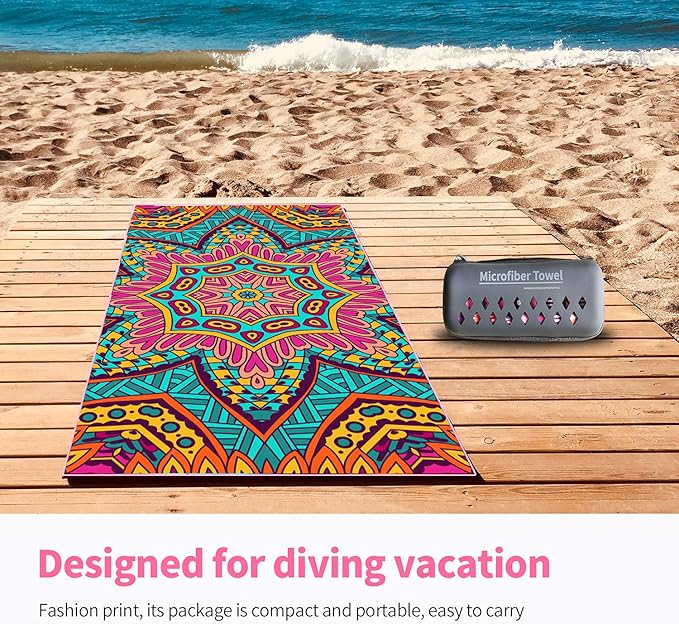 Hiturbo Microfiber Beach Towel-Quick Fast Dry Super Bath Towels Absorbent Lightweight Pool Beach Blanket, Ultra Compact Perfect for Travel Pool Swimming Bath Camping Yoga Gym Sports