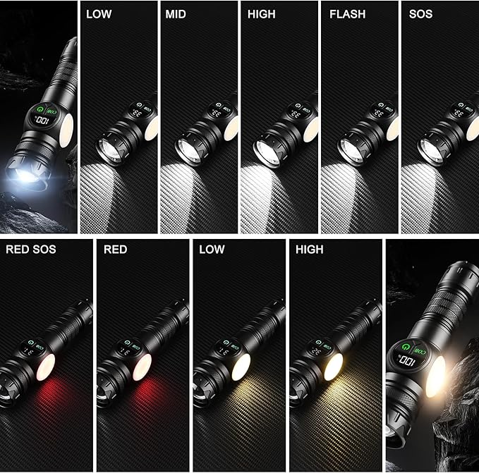 Rechargeable Flashlight True 5000 Lumens Outdoor Strong Cob Light, 5000mAh Zoomable Beam LED Flash Light with Magnet Over 15 Hours Battery Time 9 Light Modes and SOS for Emergencies, Camping
