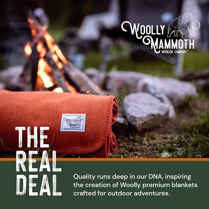 Woolly Mammoth Merino Wool Blanket - Large 66" x 90", 4LBS Camp Blanket | Throw for The Cabin, Cold Weather, Emergency, Dog Camping Gear, Hiking, Survival, Army, Outside, Outdoors – Orange