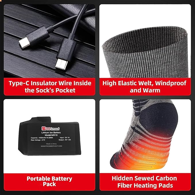 PROSmart Heated Socks Rechargeable Electric Sock - Battery Operated Thermal Warming Socks for Men & Women Suitable for Outdoor Hunting Cold Winter Skiing Camping