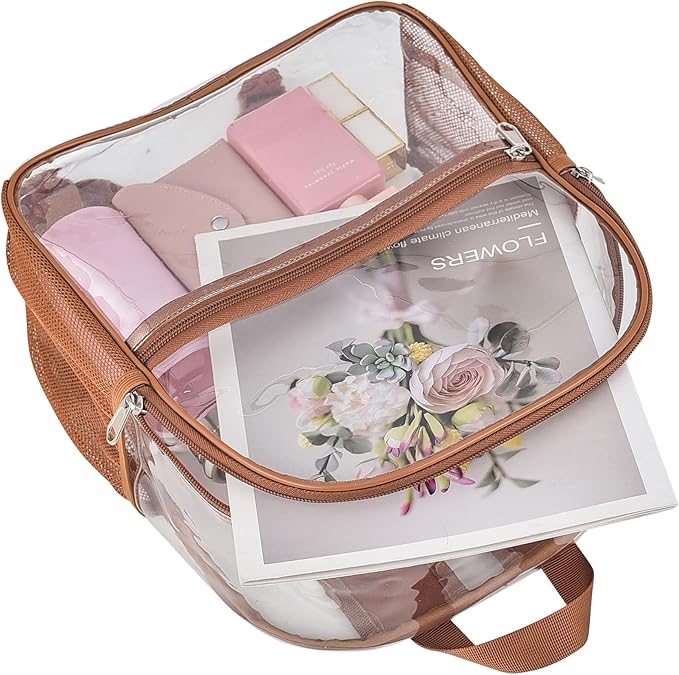 Oraben Clear Backpack for Stadium Events Clear Stadium Backpack 12x6x12 Bag (Enhanced Strap, Coffee Brown)