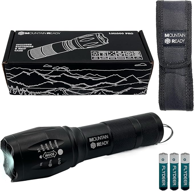 LED Flashlight – Bright, Zoomable, High Lumen 5-Mode Tactical Flashlight – AAA Batteries & Case Included. Perfect for Emergencies, Outdoors, Camping, EDC or a Gift.
