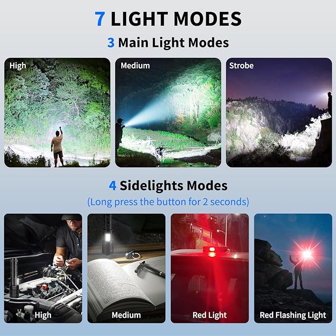 Rechargeable LED Flashlights High Lumens, 990000 Lumen Super Bright Flashlight with 7 Modes & Waterproof, Powerful USB Rechargeable Handheld Flash Light for Camping Home